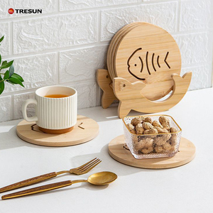 แผ่นรองแก้วไม้ไผ่หรูหรา ทรงกลม แบบกำหนดเอง 6 ชิ้น พร้อมที่วาง - Product Image 1