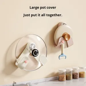 Support à ventouse réglable de style crème avec <span class=keywords><strong>couvercle</strong></span> rotatif pour casseroles Support de rangement mural pour vaisselle de cuisine - Product Image 2