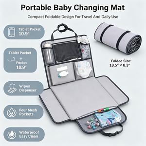 Tapis à langer bébé imperméable pliable, tapis à langer de voyage multi-poches, station de change suspendue pour nouveau-né et nourrisson - Product Image 6