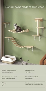 Rak Panjat Kucing Modern Klasik dari Kayu Solid yang Dipasang di Dinding dengan Tali <span class=keywords><strong>Sisal</strong></span> dan Kain Beludru 4 Tingkat Platform Lompat Kucing Tiang Garukan - Product Image 6