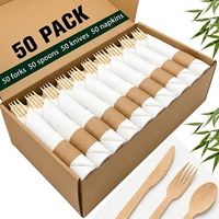Ensemble de couverts écologiques jetables en bois naturel, ustensiles de cuisine en bambou en gros pour événements en plein air