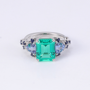 Luxus Schmuck Labor gewachsen Paraiba Ring <span class=keywords><strong>Solid</strong></span> PT950 Platin 8*10 Emerald Cut Lab gewachsen Paraiba Granat Verlobung sring für Frauen - Product Image 2