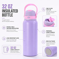 Bouteille d'eau isotherme en acier inoxydable de 24 oz avec logo, anti-fuite, pour fêtes, et gourde de course de 32 oz avec sangle