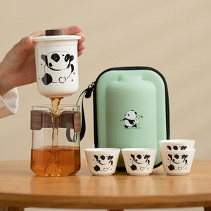 Juego de té de viaje de cerámica portátil con diseño de Panda, taza rápida para invitados para uso doméstico y al aire libre, taza de té de Kung Fu exclusiva Personal - Product Image 2