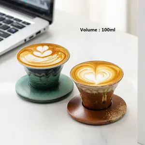 Free Sample MSH Vintage Clay Coffee Cup Portable 100ml Latte Cup Saucer