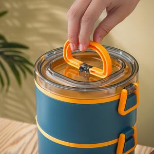 持ち運び可能、積み重ね可能、4層、2800ml容量、ステンレス製、丸型、断熱、漏れなし、大人、オフィス、学校、子供用弁当箱セット - Product Image 3