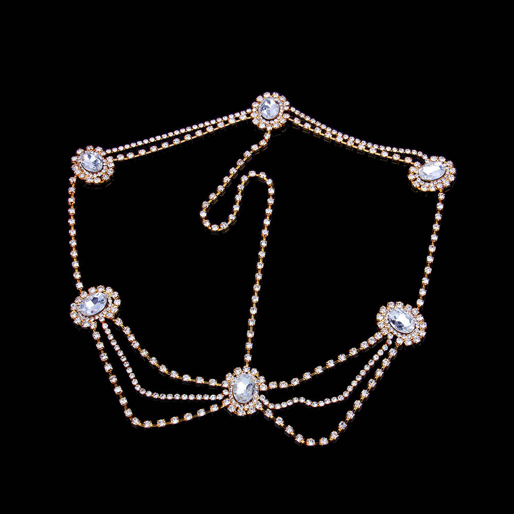 Bandeau Tête Chaîne Strass Boho Vintage - Coiffe Réglable Festival Et Costume Pour Femmes