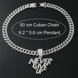 Catena cubana Hip Hop 13mm fatta su misura con lega di zinco e Bling CZ strass non rinunciare mai alla collana con ciondolo lettera - Product Image 4