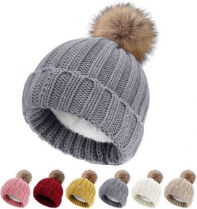 2024 Autumn Winter Children <b>Hat</b> Fashion Hairball Velvet Thickened Warm Women Kids Knitted Beanie Cap <b>Hat</b> - Product Image 1