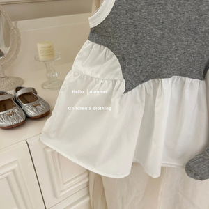 Tongxingyuan Girls Sleeveless Vest Dress Gray White Bow Summer Outfit Breathable Kids Clothing - Product Image 4