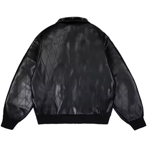 Fabricant de vêtements – Nouvelle veste en cuir de haute qualité sur mesure, style streetwear ample avec fermeture éclair et strass, doudoune en cuir pour homme - Product Image 2