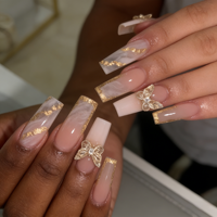 AL-005 Faux Ongles Blancs Pré-dessinés Style Papillon Fleur Douce Pure Désir Français, Amovibles, Prêts à Poser, pour Nail Art