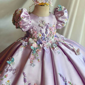 Farfalle floreali fatte a mano di alta qualità di lusso Appliques vestiti per bambini maniche a sbuffo ragazze abito ricamato per il matrimonio - Product Image 2