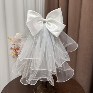Voile de mariée court en maille ivoire avec nœud W073003, accessoire de coiffure pour la tête de la mariée - Product Image 2