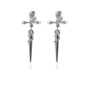 Cruz Rosa Pendientes Thorn Wrap Pendientes Piercing Flor Perla Pendientes - Product Image 6