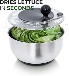 Large Capacity Stainless Steel Quick Dry Design Manual Salad Fruit Dehydrated Spinner Hand Press Salad Spinner Vegetable Dryer - Product Image 5
