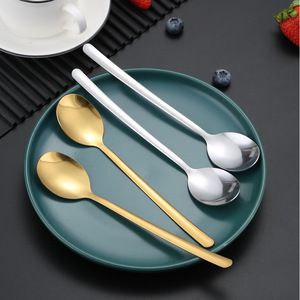 Cuchara de Comedor de Acero Inoxidable con Mango Largo Estilo Coreano, Cucharas para Sopa y Postre, Cuchara para Mezclar - Product Image 1