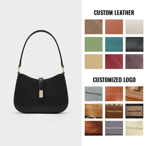 Simple <strong>Black</strong> Genuine Leather <strong>Small</strong> Underarm <strong>Handbag</strong> with Zipper Shackle Elegant Underarm Bags for Women - Product Image 5