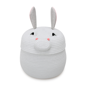 Cesta de Almacenamiento de Cuerda de Algodón con Tapa, Diseño de Conejo y Cerdo de Dibujos Animados, Multifuncional y Sostenible para Habitación Infantil, Guardería, Almacenamiento de Juguetes, Regalo Personalizado - Product Image 1