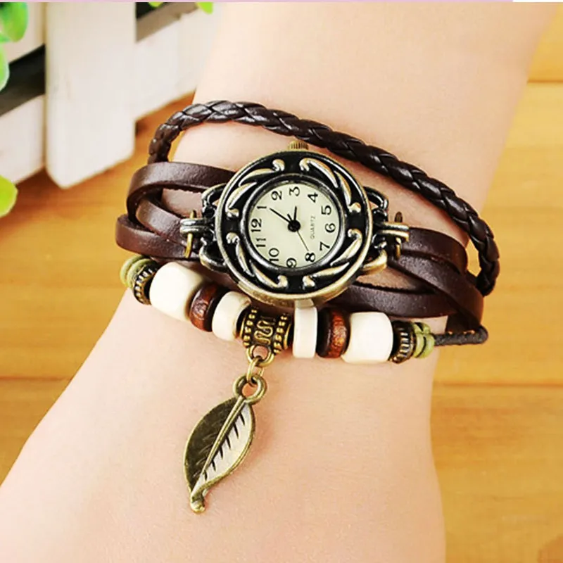 Sen ethnic style retro watch personality leaf butterfly four-leaf clover pendant with small dial bracelet watch