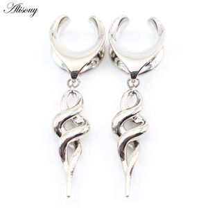 Alisouy 1 buah 8-25mm salib tembaga <span class=keywords><strong>Spiral</strong></span> liontin terowongan telinga colokan perenggang sadel pengukur anting tindik tubuh perhiasan - Product Image 4