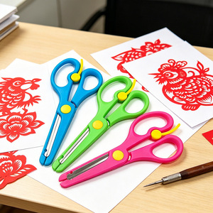 กรรไกรนิรภัยสำหรับเด็ก DIY, กรรไกรตัดกระดาษ, กรรไกรงานฝีมือสำหรับนักเรียนแบบพลาสติกยืดหยุ่นป้องกันการหนีบ - Product Image 3