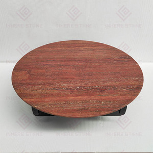 Tavolino da Caffè in Travertino Rosso Naturale Lucidato e Levigato, Design Moderno Unico e Elegante per Soggiorno e Arredamento Casa - Product Image 2