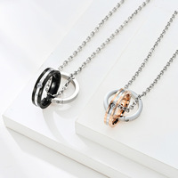 Collier tendance en acier inoxydable pour couple, 'Amour éternel', double anneaux, pendentif en zircon, unisexe, cadeau pour la Saint-Valentin