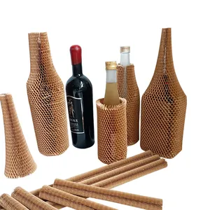 Factory Wholesale biodegradable kraft paper honeycomb hex wrap sleeve for glass wine bottle protective shipping cushion packing