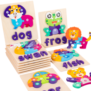 En bois 3d Animal Puzzle Enfants Éducation Précoce Mot Puzzle Jeu <span class=keywords><strong>Intelligence</strong></span> Développement Puzzle Bois Jouets Pour Enfants - Product Image 1