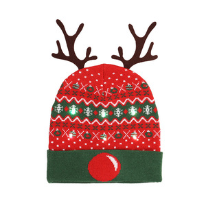 Cappello invernale ricamato 3D con corno <span class=keywords><strong>di</strong></span> <span class=keywords><strong>cervo</strong></span> con Design alla moda caldo berretto autunno inverno all'ingrosso Jacquard acrilico <span class=keywords><strong>di</strong></span> natale - Product Image 2