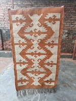 Terracotta Cream Geometric Wool Jute Runner Rug Handwoven Modern Non-Slip Low Pile Hallway Entryway Carpet Home Floor Decor