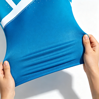 Justaucorps de gymnastique pas cher pour enfants, motif strass bleu et blanc, manches longues, personnalisé pour la compétition et l'entraînement