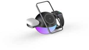 Cargador inalámbrico magnético adecuado para teléfonos <span class=keywords><strong>Apple</strong></span>, auriculares móviles, estación de carga de escritorio tres en uno con luz nocturna - Product Image 3