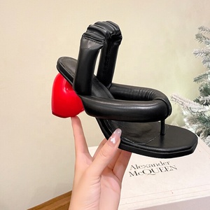 Trendy Women Unique Heart Shape Heels Clip Toe Dress <b>Shoes</b> Office Lady Sexy <b>Soft</b> Puffy Straps Sandals Custom Logo - Product Image 5