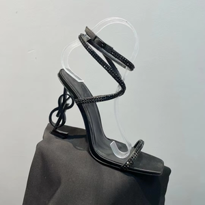 Sandalias de Tacón Alto de Lujo de Marca Famosa de Alta Calidad para Mujer, Sandalias de Fiesta con Correa de Tobillo de Cristal a la Moda - Product Image 1