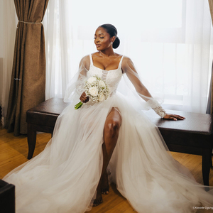 chinese dress ladies Queendancer Women Boho Ivory High-Low Bridal Shower Dress with Ruffles A  Line Tulle Thick Straps Engagement Dress – queendanceruk main image 0