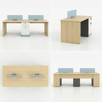 Poste de travail moderne pour 2 personnes, bureau double pour employés avec armoire de rangement centrale