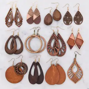 Cheap New Custom Design african natural wood earrings for women