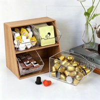 Organisateur de capsules de café et de sachets de thé en bois, rangement de bureau, compartiment frontal ouvert en acrylique, présentoir pour dosettes de café et sachets