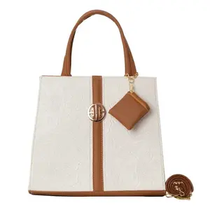 Sac de plage tissé pour femme Fana Alola M3729 en cuir de vachette blanc, trois poignées, fermeture ouverte, sac à main de luxe - Product Image 3
