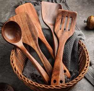 Juego de 5 Cucharas de Cocina de Madera Natural (Apto para Utensilios Antiadherentes) - Product Image 3