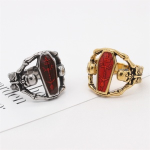 Anillo de Murciélago Vampiro Rojo Vintage Hip Hop, Anillos de Calavera de Acero Inoxidable Chapados en Oro para Hombre - Product Image 3