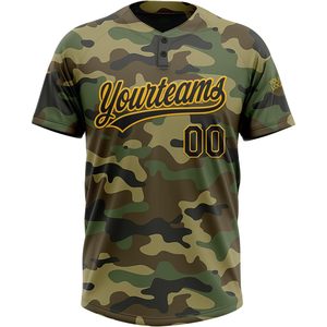 Maillot de softball personnalisé, chemise de baseball à 2 boutons, uniforme d'équipe brodé, t-shirt unisexe, anti-humidité, imprimé camouflage - Product Image 1