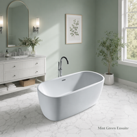 Baignoire ovale autoportante 1700x800x600mm avec vidange central et trop-plein, baignoire profonde en acrylique