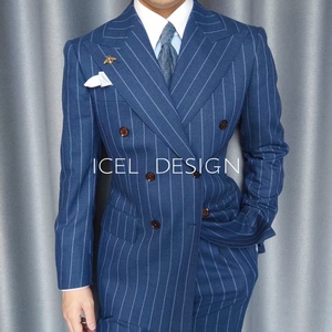 Abiti <span class=keywords><strong>Doppiopetto</strong></span> <span class=keywords><strong>Blu</strong></span> da Uomo con Risvolto a Revers, Personalizzabili, in Lana, per Business e Tempo Libero - Product Image 5