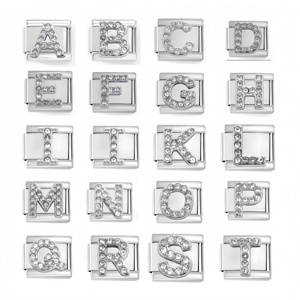 Bracelet à breloques italien personnalisé en acier inoxydable, lettres argentées, vente en gros, bracelet à breloques DIY, bracelet pour femme, cadeau d'anniversaire - Product Image 1
