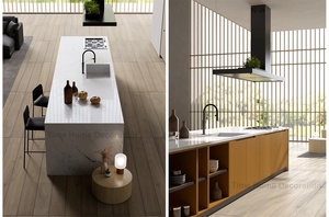 Mobili da <span class=keywords><strong>cucina</strong></span> modulari privi di corrosione Design libero moderni armadi da <span class=keywords><strong>cucina</strong></span> color crema in <span class=keywords><strong>legno</strong></span> isola con frontali di porte di accento giallo - Product Image 6