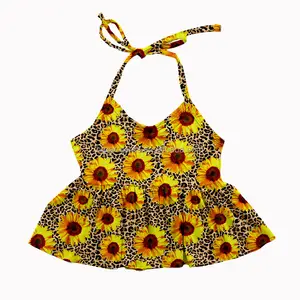 Baru Datang Kustom Musim Panas Butik Pakaian Anak Perempuan Mode Floral Pola Halter Tops Anak Peplum Top