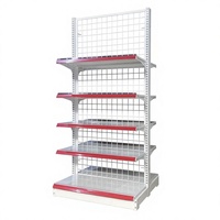 Meilleures ventes : Étagère gondole robuste et moderne en acier, avec grille à garniture rouge, réglable, pour présentation de détail rapide